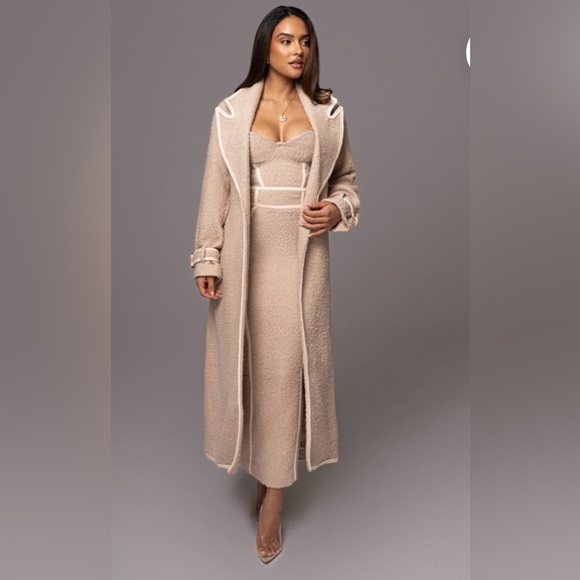 JLUXLABEL Jackets & Blazers - JLUXLABEL Long Cream Teddy Coat with Contrast Trim, skirt nd top included